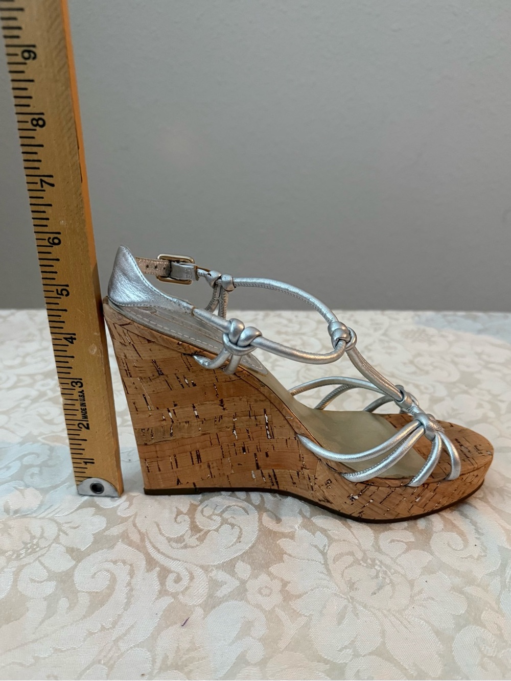 Stunning Celine Silver Metallic Cork Wedge Sandals EU 38 New No Box - Picture 12 of 14
